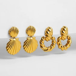 Fashion Gold Plated Shell Earrings for Women Geometric Circle Twisted Hoops Statement Drop Dangle Earring Vintage Jewelry Gifts