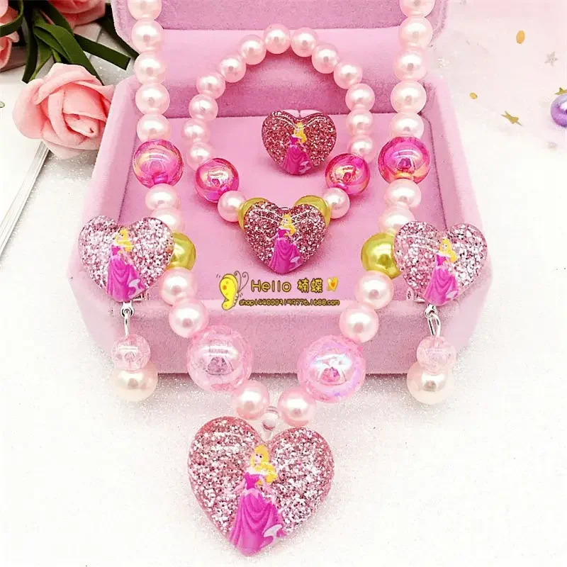 Disney 4pcs/lot Frozen Children Girls Princess Necklace toys  Bracelet Earrings Rings Accessories Paper Cards Birthday Gifts