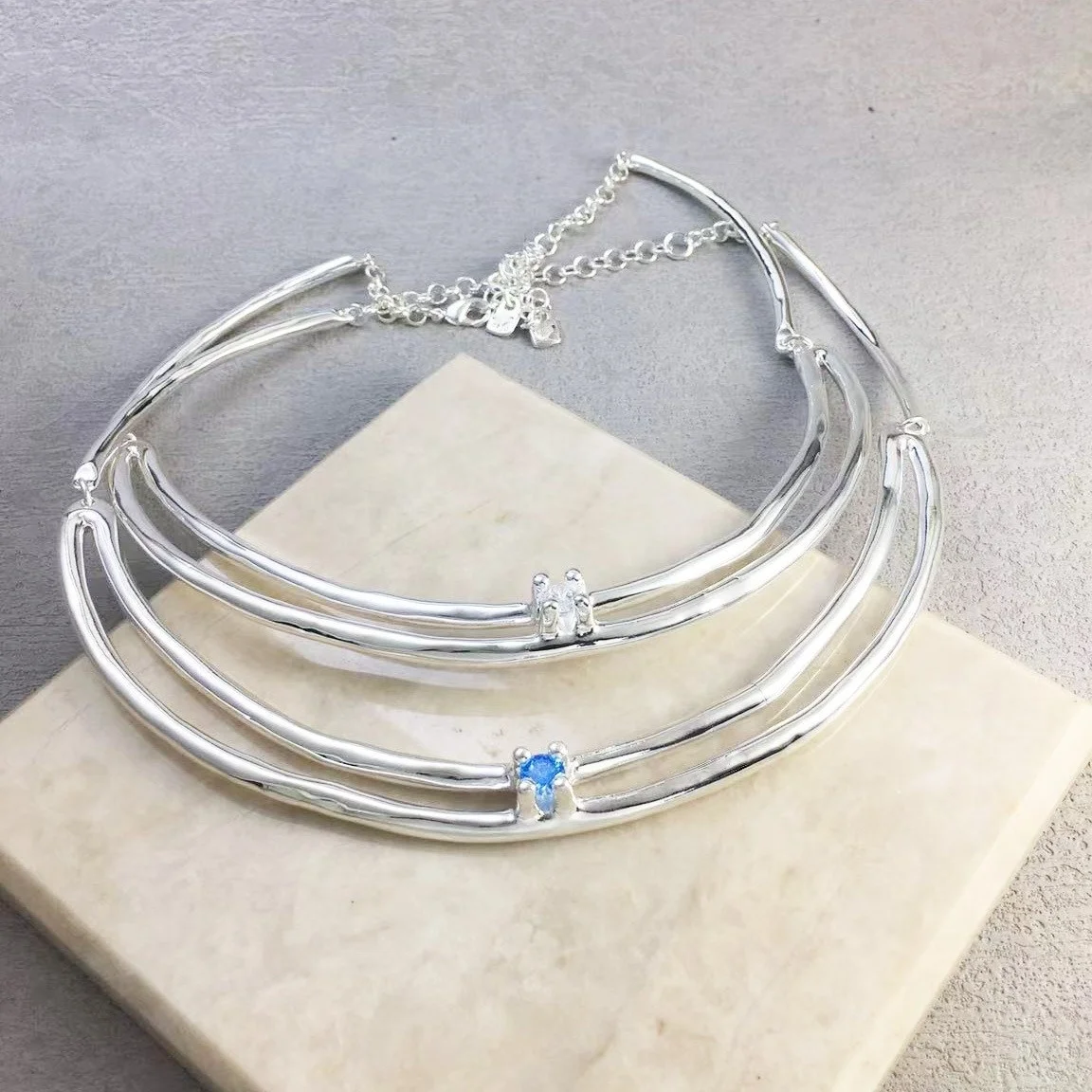 

2025 European hot selling niche design double ring necklace fashionable and versatile electroplated silver chain