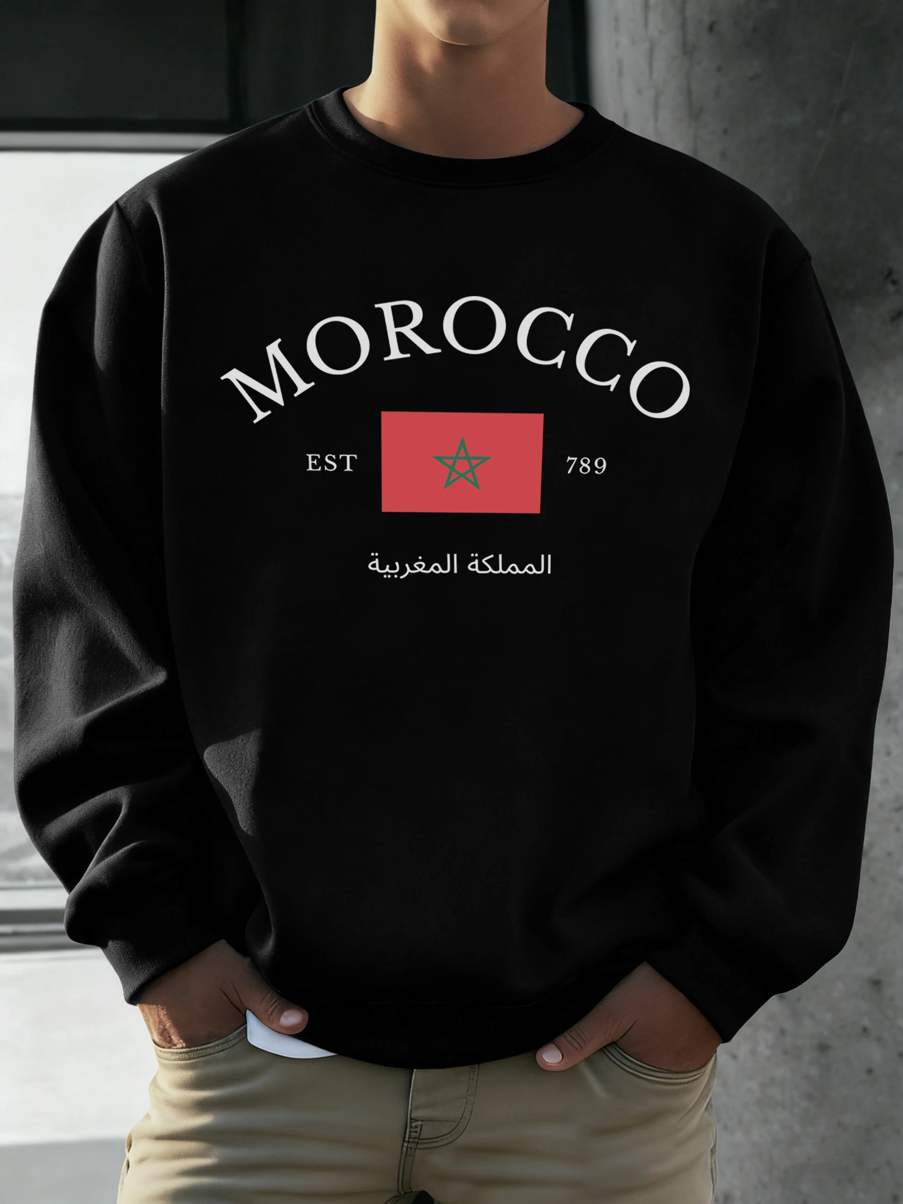 

Марокко Est 789, мужской зимний повседневный пуловер с принтом, модная свободная одежда, осенний флисовый свитшот унисекс с круглым вырезом в стиле ретро и длинными рукавами