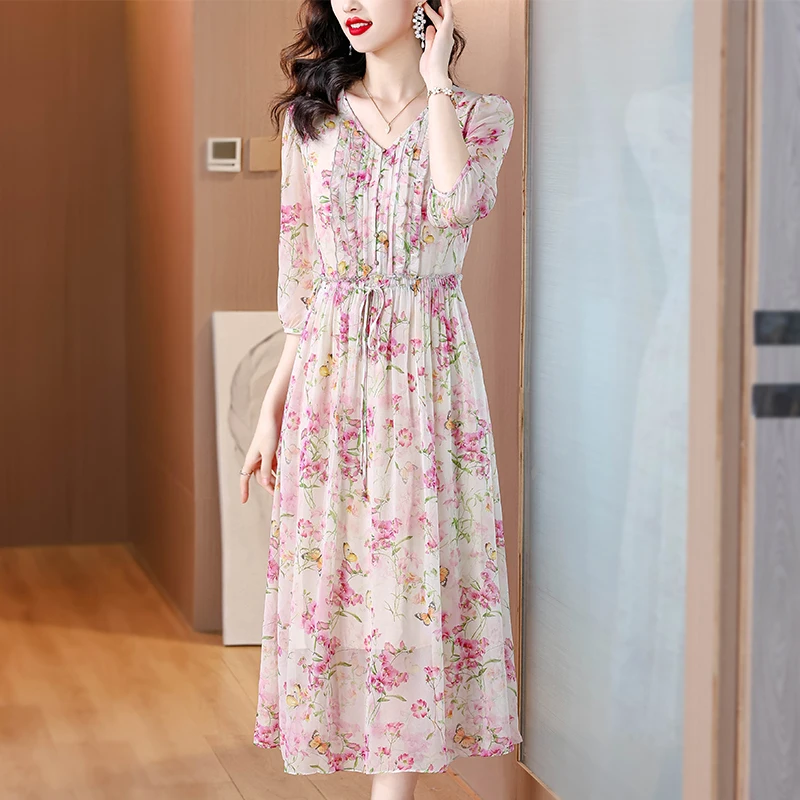 2024 Summer Elegant Cotton Linen Print Beach Midi Dress Spring Casual Vintage Ramie Floral Chic Prom Women Bodycon Party Vestido