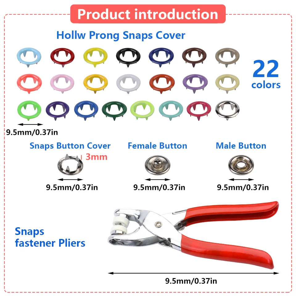 Metal Prong Snap Button Hollow Press Prong Fastener Studs with Pliers Tool Set Kits for Clothes Garment Sewing Bags Shoes