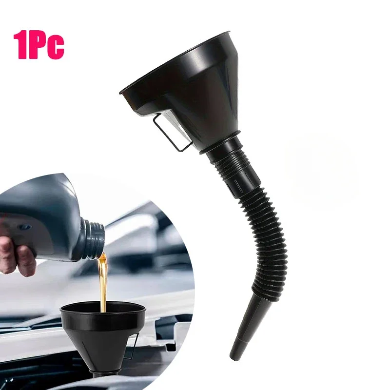 

1/2/3pcs Large Diameter Car Funnel with Filter Made of Soft Plastic, for Car Wide Mouth Hose Funnel - Gasoline.