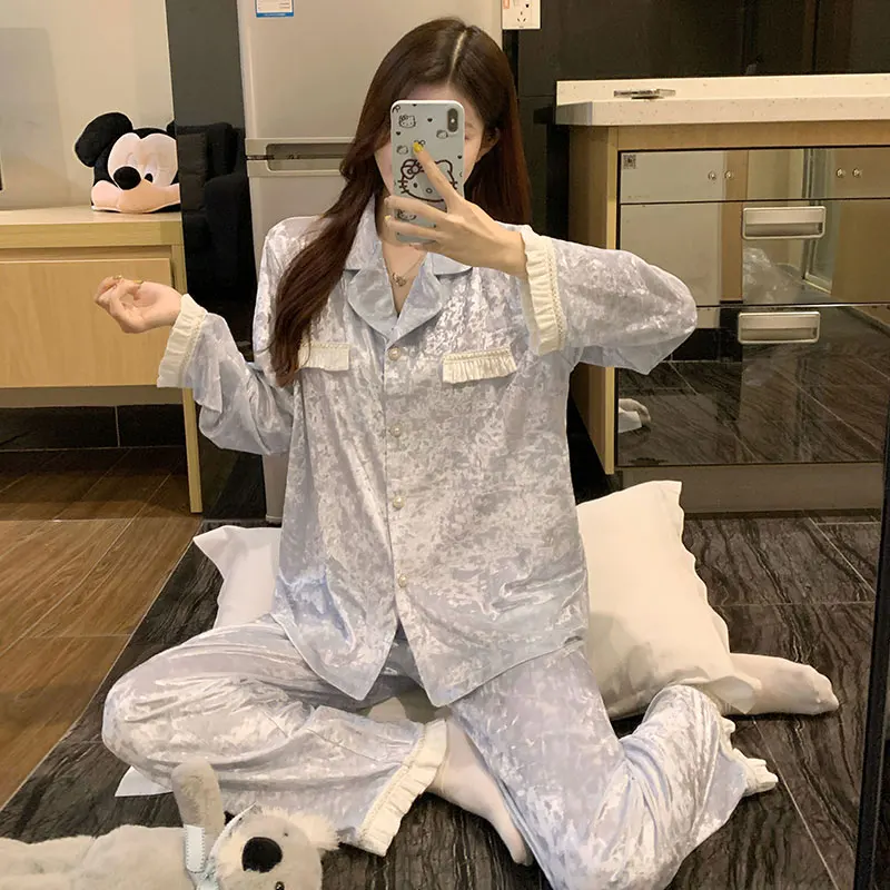 

Pajama Sets Y2K Women Natural Heart Cloud Matching Couples Short Halloween Loose-Fit Long-Sleeved Funny Chinese Thicker Double