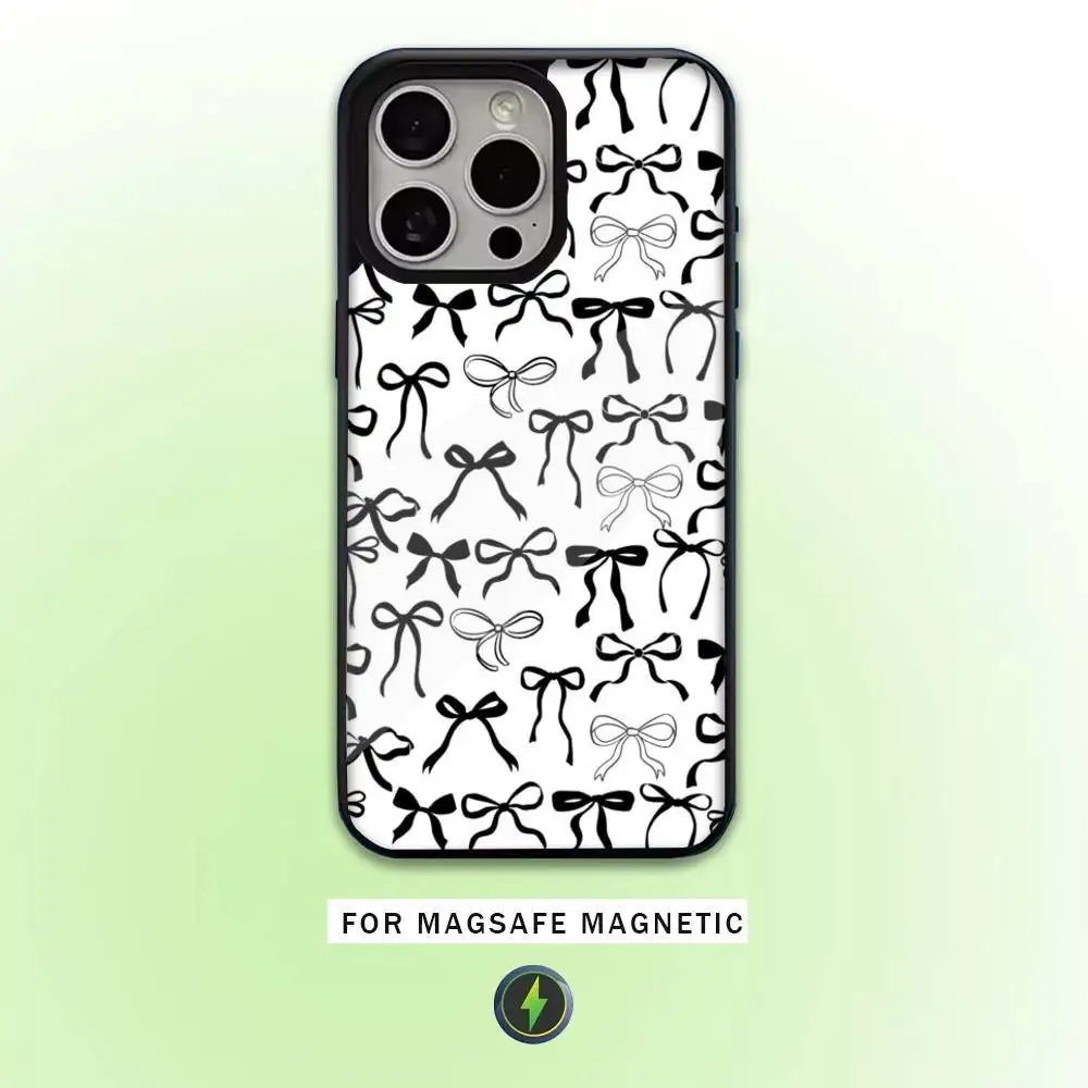 Capa de telefone com estampa de laço fofo para iPhone17,16,15,14,13,12,11 Plus, Pro Max Magsafe magnético de carregamento sem fio