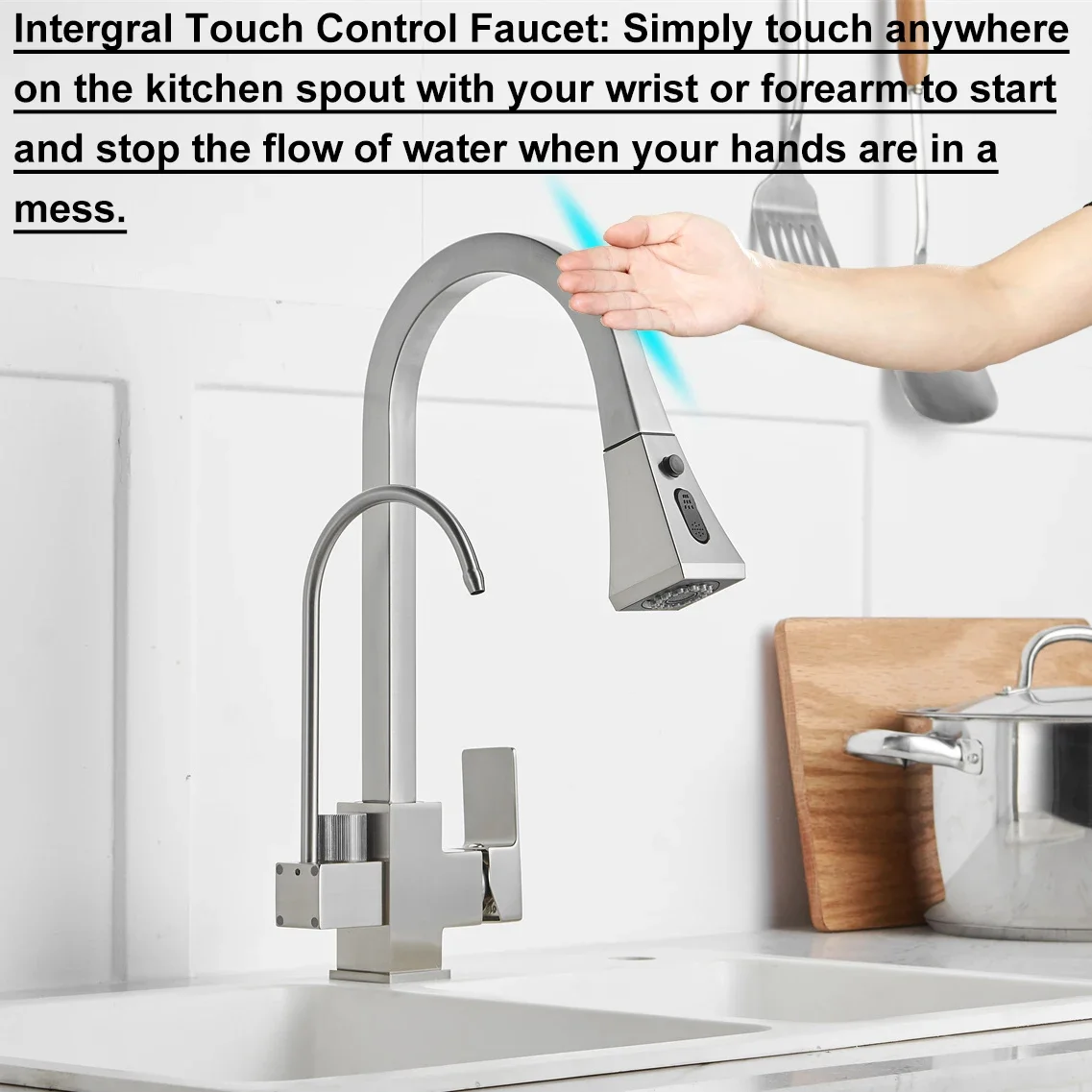 Hot Cold Touch Filter Kitchen Faucets Square Chrome Pull Out Kitchen Sink Mixer Tap Smart Sensor Touch Kitchen Mixer Faucet