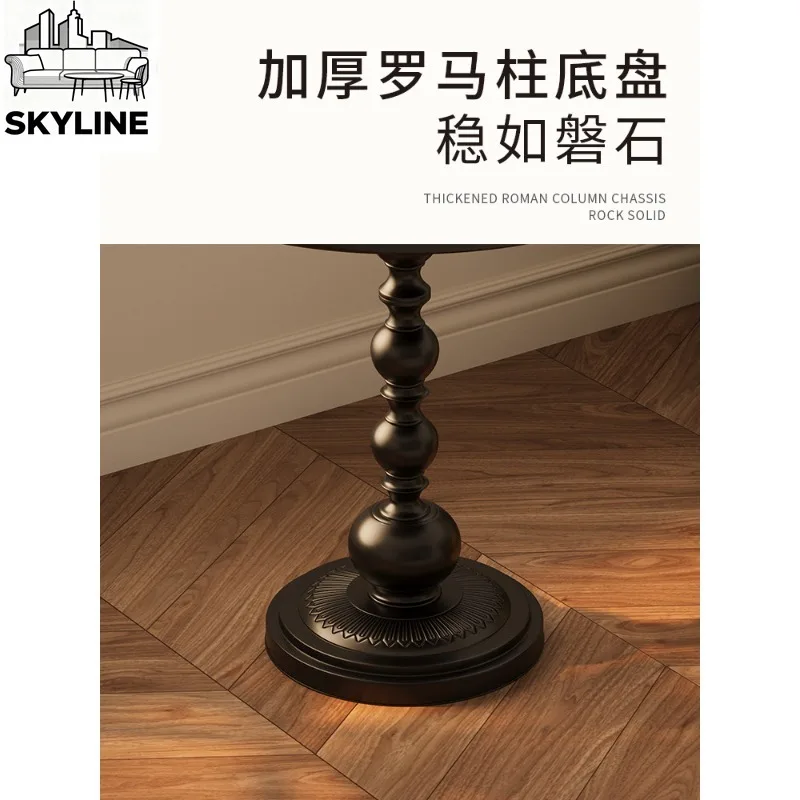 Retro Wrought Iron Side Table, Light Luxury Small Round Stand for Sofa Bedside Balcony