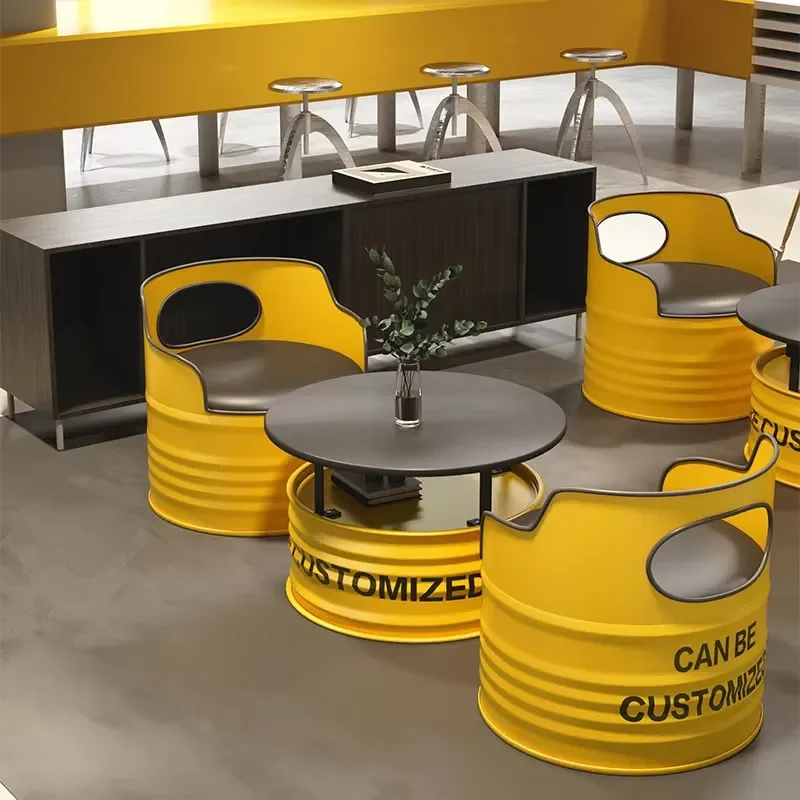 Modern Industrial Wrought Iron Table Chair Set Creative Oil Drum Design Commercial Restaurant Outdoor Coffee Furniture