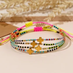 4pcs/Set Vacation Themed Colorful Beads Cross Pendant Summer Lucky Bracelet Set Easter Presents And Greetings Card Included