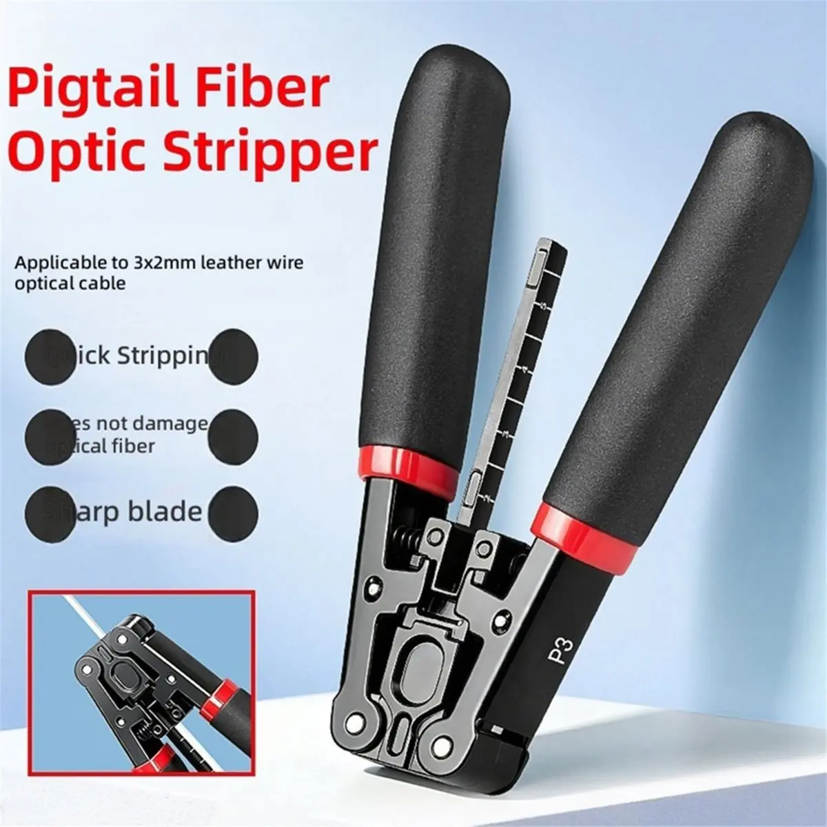 Fiber Optic Drop Cable Stripper for 3.0 mm X 2.0 mm FTTH Drop Cables Stripping Plier for Rubber-Insulated Optical Cable