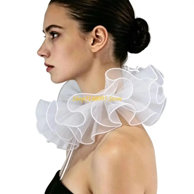 DXAE Organza Ruffle Collar Detachable Neckwear for Stage and Cosplay Parties