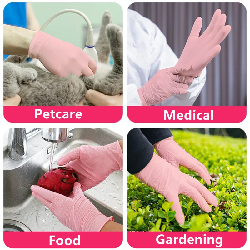 Pink Gloves Disposable 100Pack Nitrile Powder Latex Free Gloves Non-Sterile Food Cleaning Beauty Salon Kitchen Household Gloves