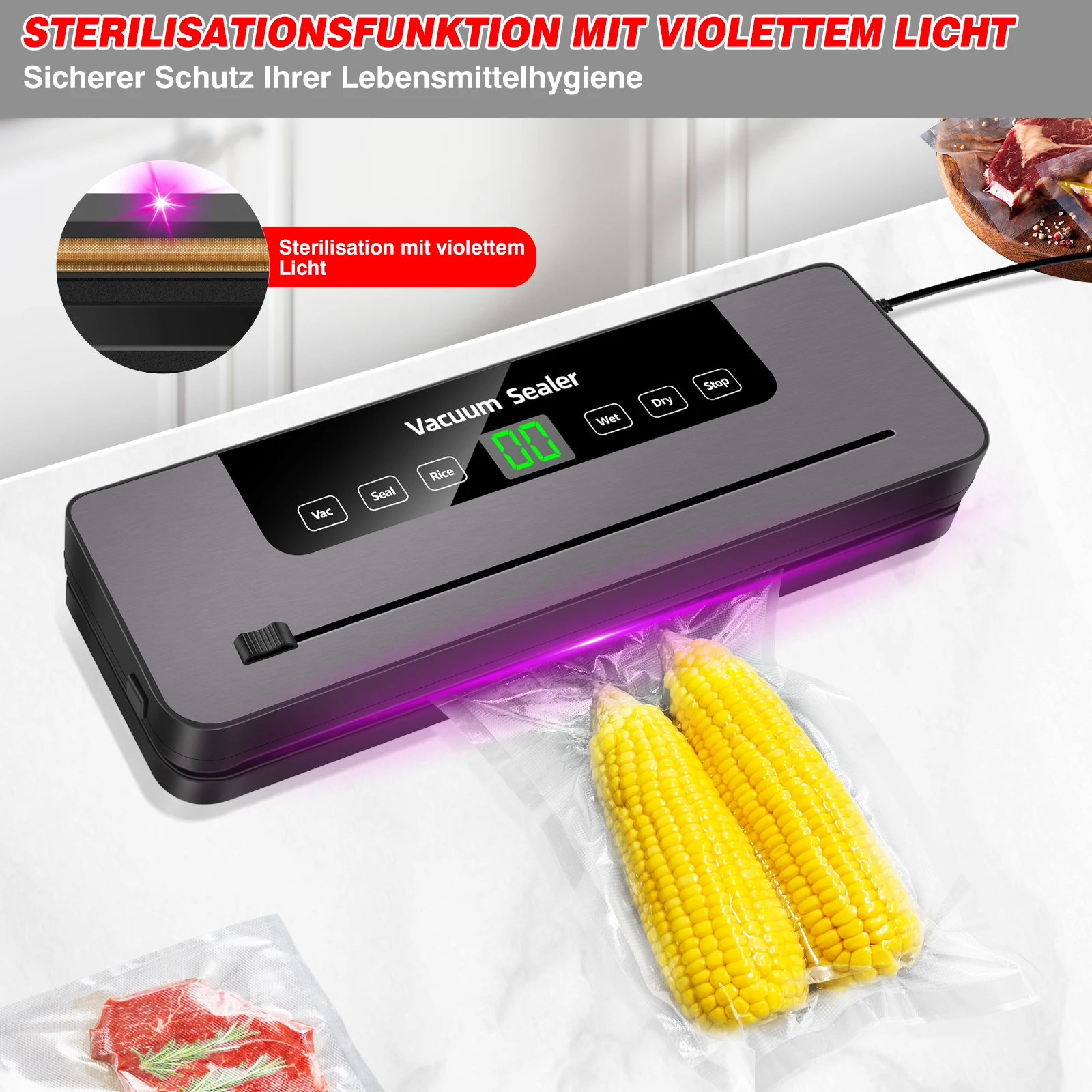 Vacuum Electric Sealing Machine Automatic Vacuum Sealer 60kpa Vacuum Food Sealer Dry Wet Packing With 10 Free Sealing Bags