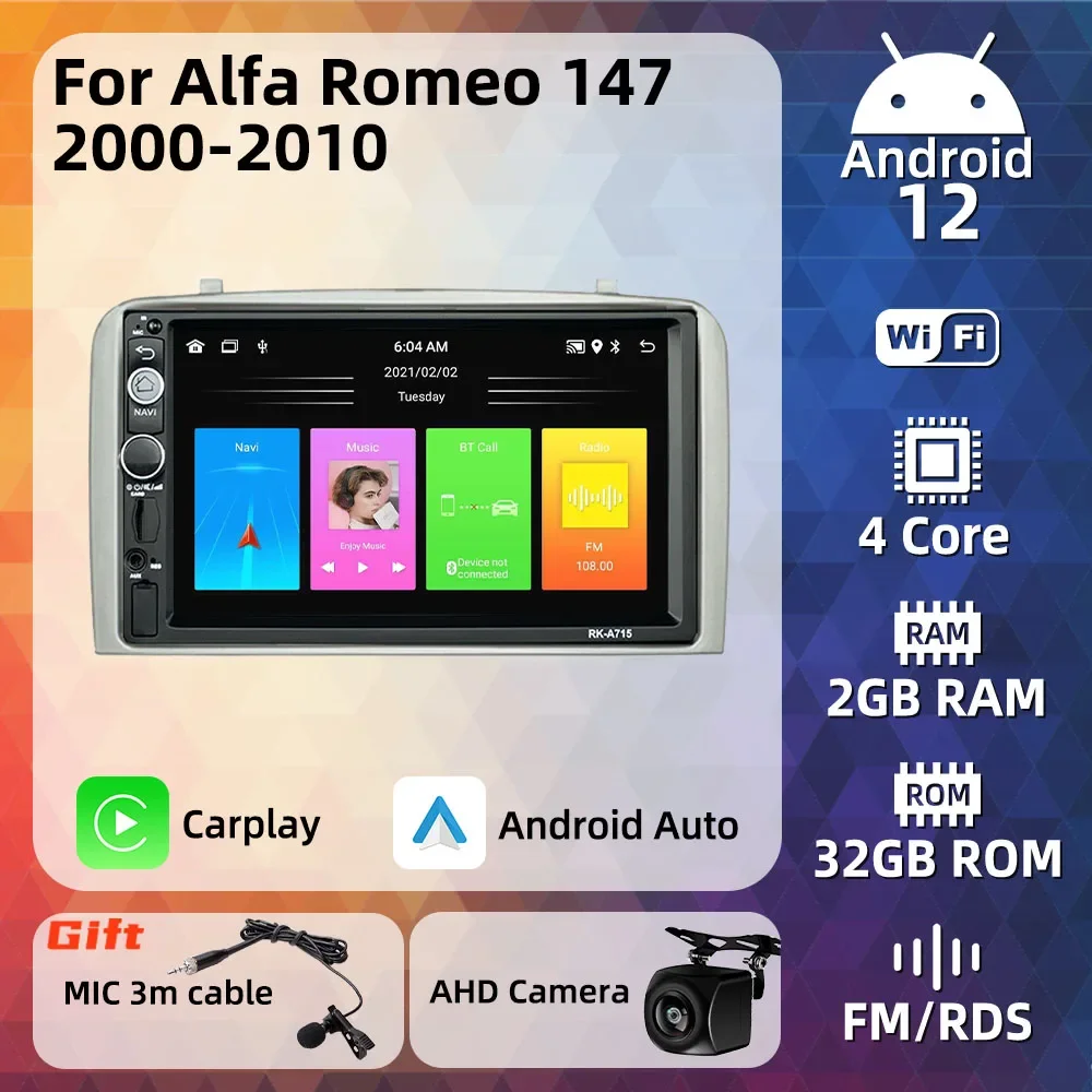 2 Din Android Car Stereo Screen for Alfa Romeo 147 2000 - 2010 7 Inch Car Radio Multimedia Player GPS  Aotoradio Carplay Auto