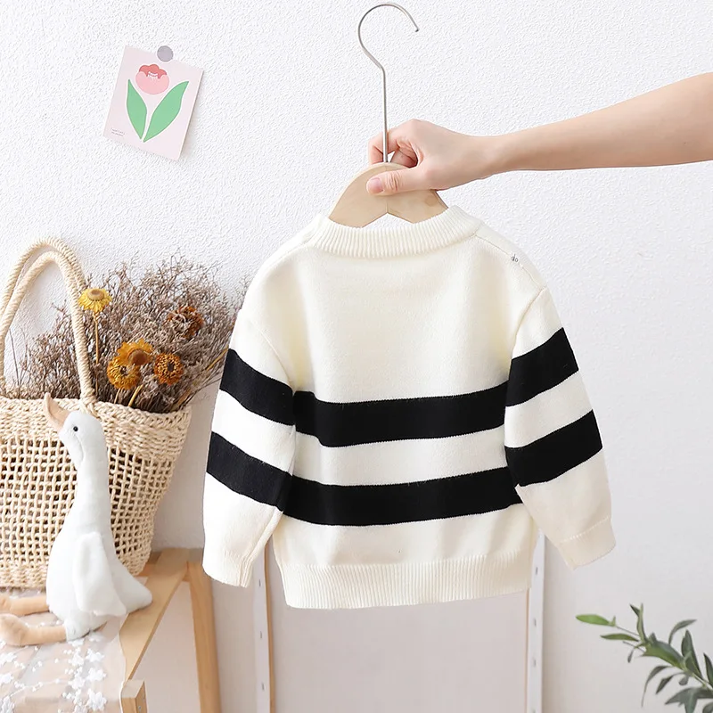 Autumn Winter Toddler Boy Pullovers Cotton Cartoon Printed Long Sleeve Baby Boy Sweater Casual Striped Knitted Children Boys Top