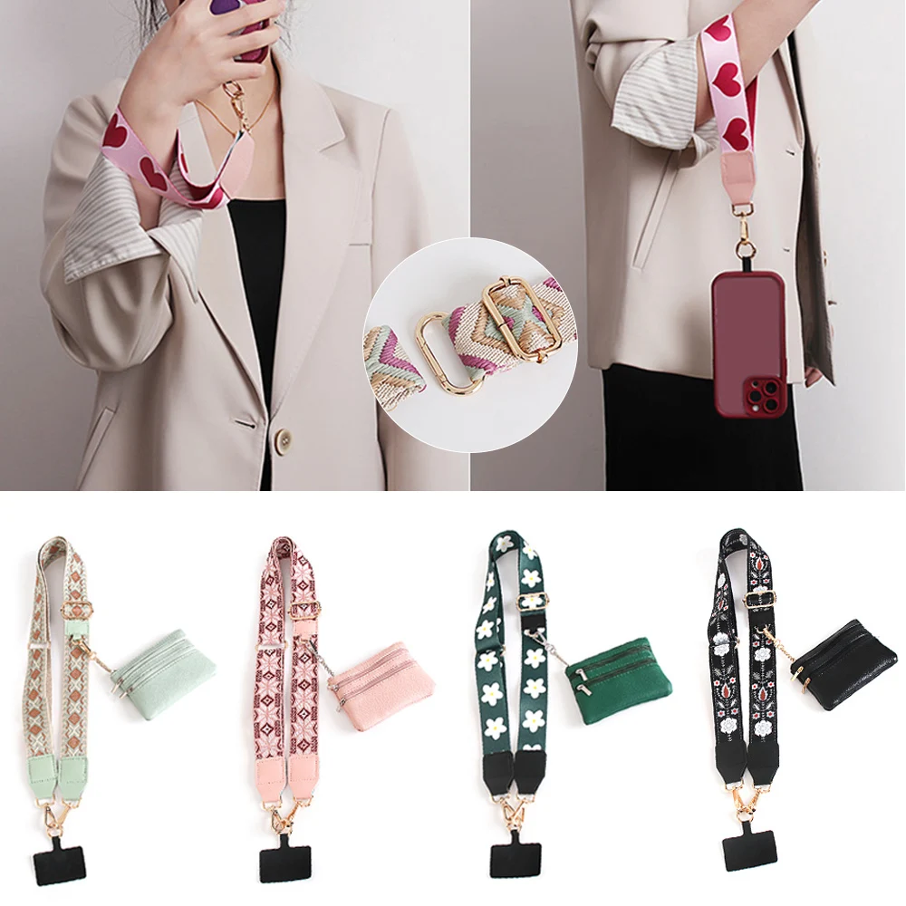 Portable Mobile Phone Strap With Zipper Anti-loss Mobile Phone Zipper Bag Ladies Mobile Phone Lanyard With Wallet Crossbody Bag