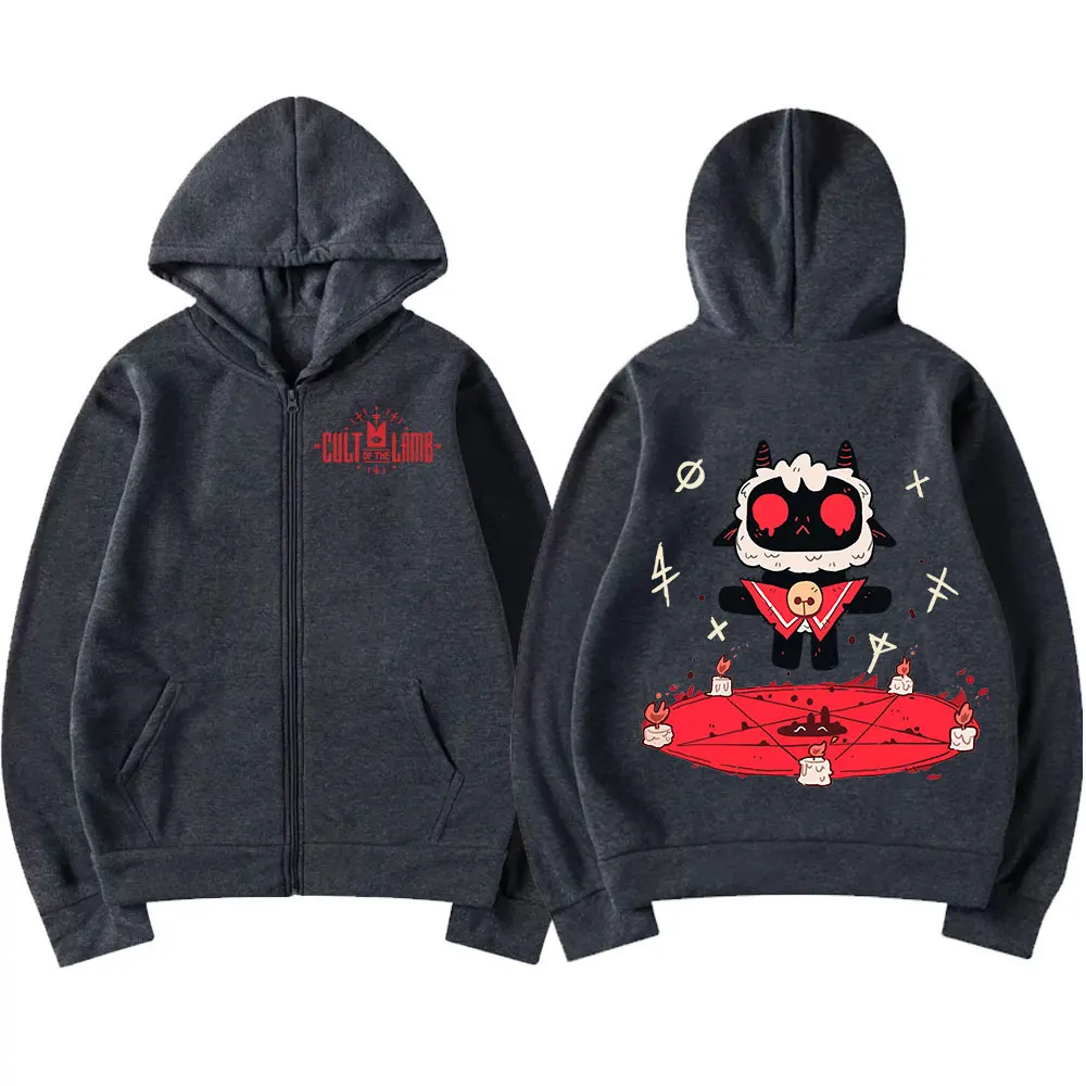 Game Cult of The Lamb Graphic Hoodie Zipper Pullover Men Women Zip Up Coat Tracksuit Boys Clothes for Teens Cardigan Sweatshirt