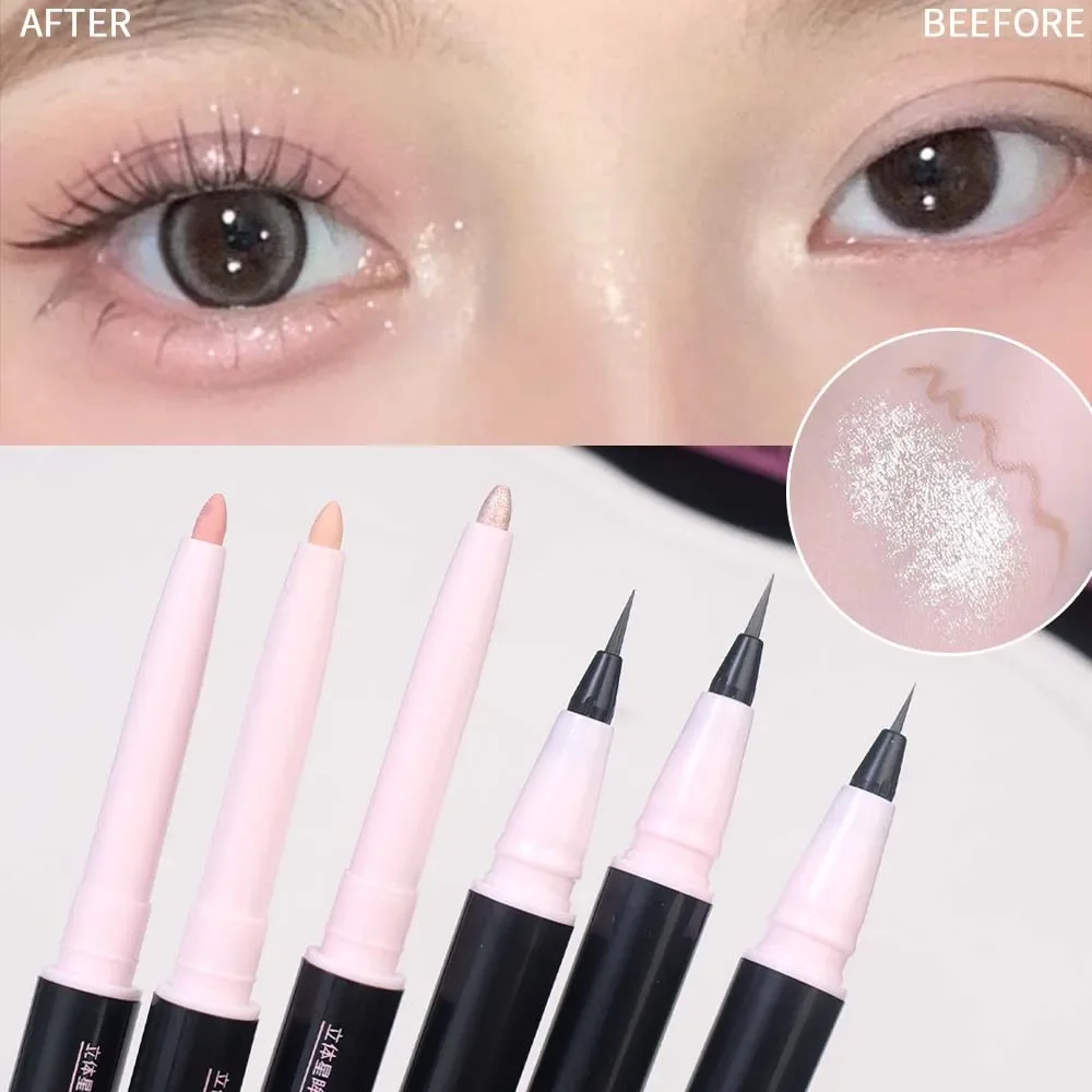 Stylo en ver à soie à double tête durable, thé rose, marron, paillettes, fard à barrage éclaircissant, maquillage coréen pour les yeux, cosmétiques, 256