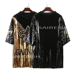 Saireish One Size Black and Gold Sequin Saint Jersey Dress Ropa Mujer Clothing Manufacturers