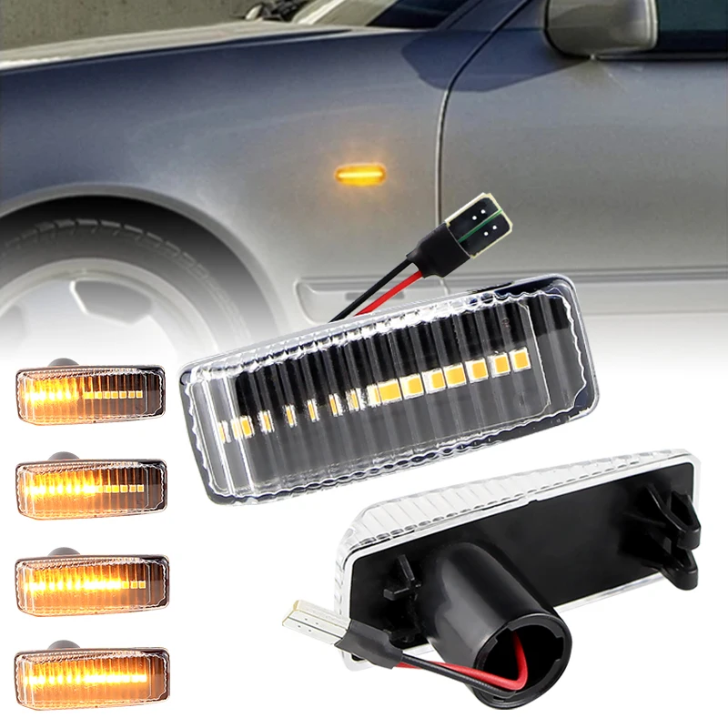 2× for Mercedes for Benz W201 W202 W124 W140 R129 03.1989-10.2001 LED Dynamic Side Marker Turn Signal Light Sequential Blinker