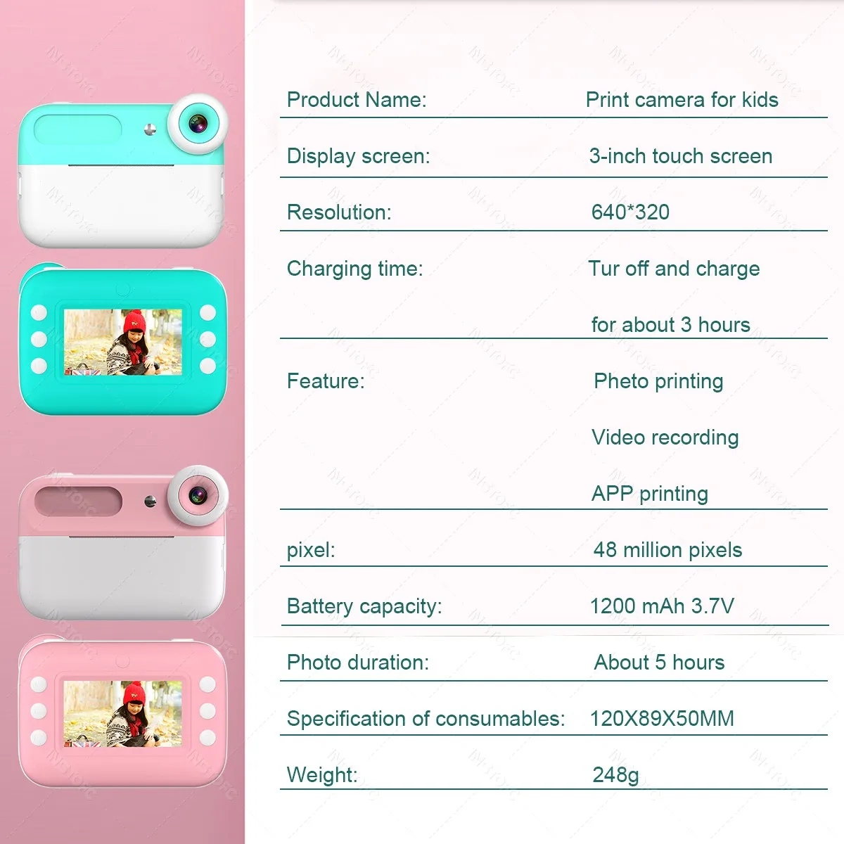 58 مللي متر الحرارية بلوتوث الأطفال طابعة الاطفال طباعة فورية كاميرا رقمية 3.0 "HD 1080P مسجل فيديو محمول هدية ل 6-12 #6