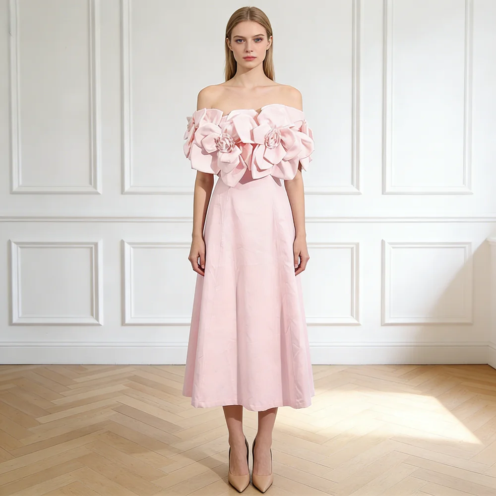 

Новое женское платье класса люкс 2025 года: высокое качество, вырез на шее, открытое плечо, завышенная талия, аппликации, однотонное