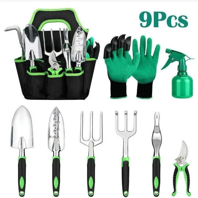 Garden supplies, aluminum alloy shovel 9-piece set, garden tools, outdoor silicone two-color handle shovel set