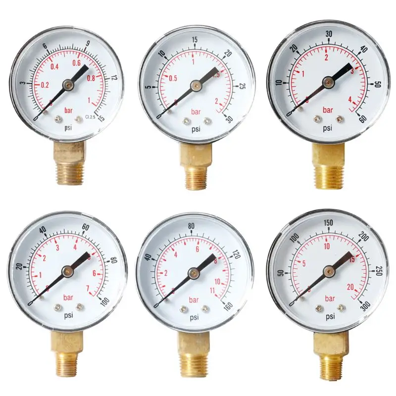 Y50 Radial Pressure Gauge 1/4BSPT 52mm Used on Air Gas Water Non-corrosive Media Stable Performance Durable