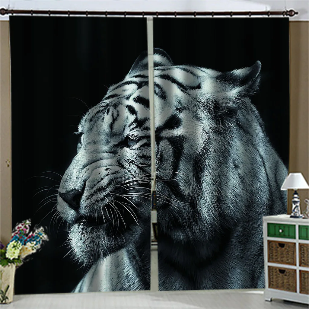 High quality custom 3d curtain fabric grey tiger curtains 3D Curtain stereoscopic lifelike personality curtains