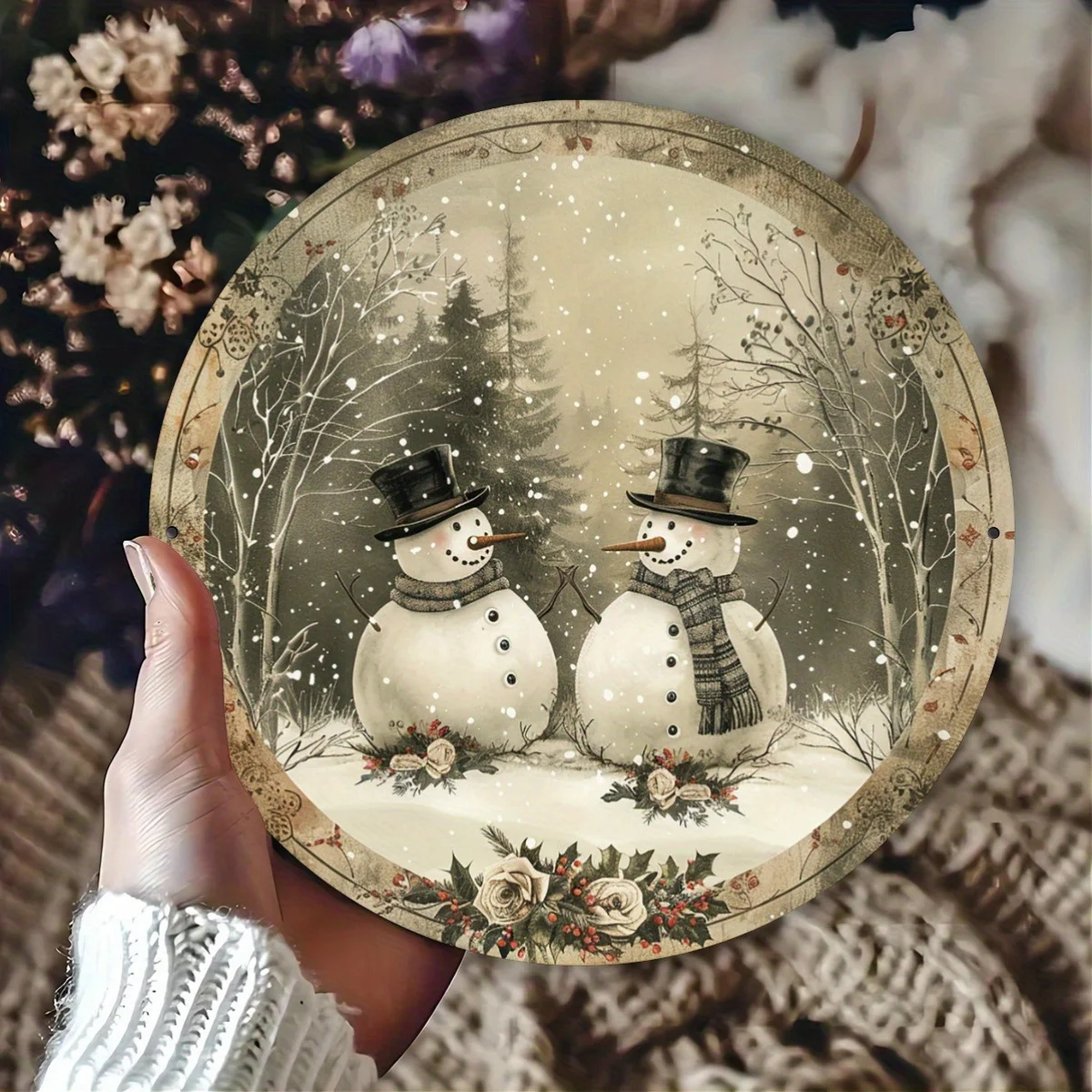 1pc, Rustic Snowman Vintage Aluminum Sign, 8x8 inches, Festive Christmas Smile, Metal Wall Art for Indoor & Outdoor, Home, Resta