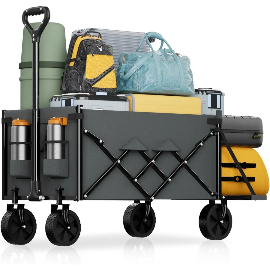 

Lightweight Folding Wagon Large Capacity Collapsible Grocery Cart on Big Wheels Heavy Duty Foldable Shopping Carts All-Terrain