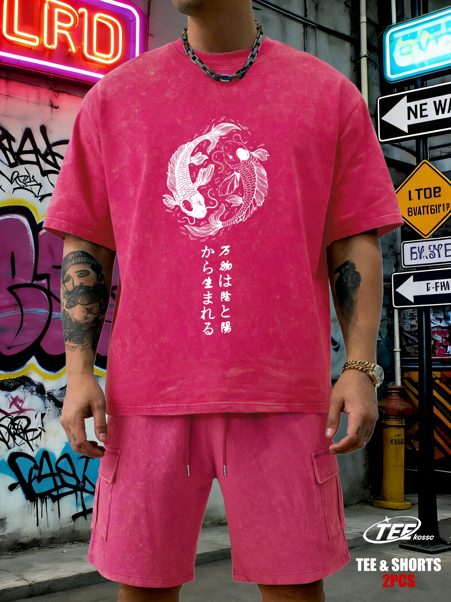 

Японская футболка Harajuku Koi Art Letter Washed, мужская летняя повседневная спортивная футболка унисекс, модная хлопковая футболка с коротким рукавом