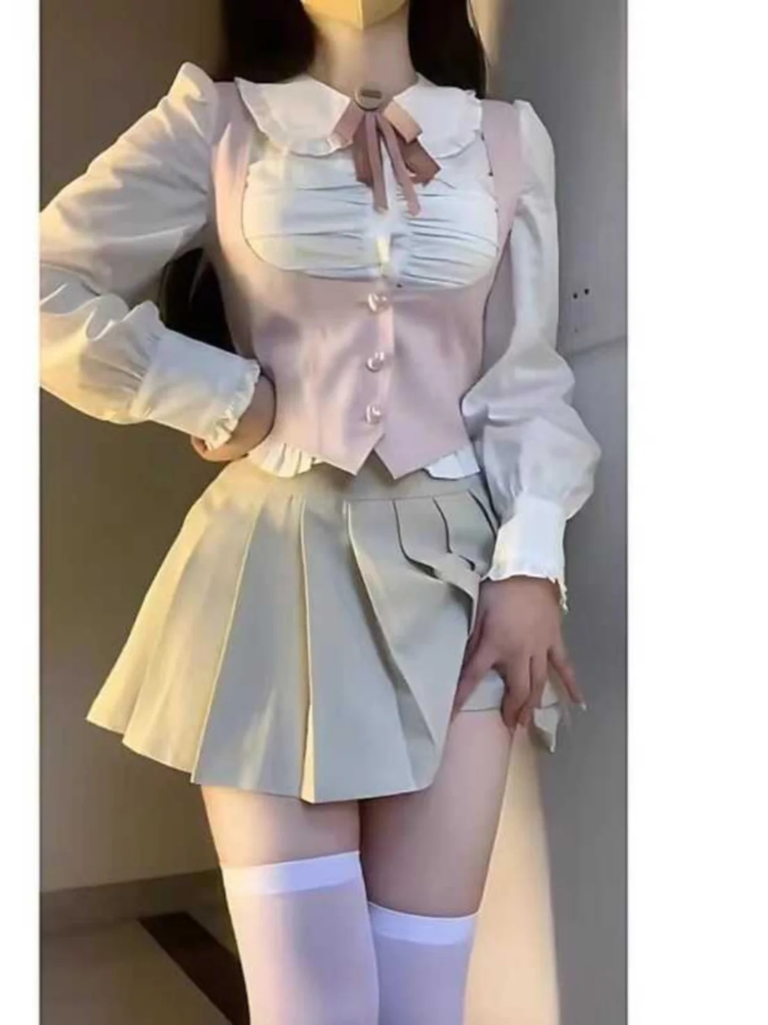 

Pink orm Jk Set Sweet And Spicy Fem Lead Character School Sle Milk Series Outfit Tee Piece Set Polyester Fabric
