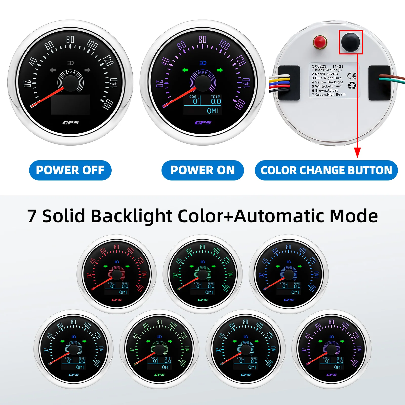 85MM 7 Color Backlight 0-160MPH GPS Speedometer Odometer Speed Meter Gauge With Antenna for 12V24V Yacht Boat Car Accessories