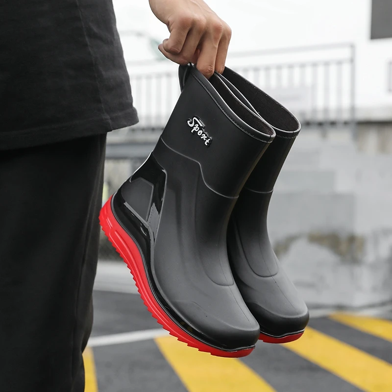 Men's Waterproof Rain Boots Fashion Men Outdoor Slip-on Fishing Shoes Chef Work Ankle Boot New Mens Casual Anti-slip Water Shoes