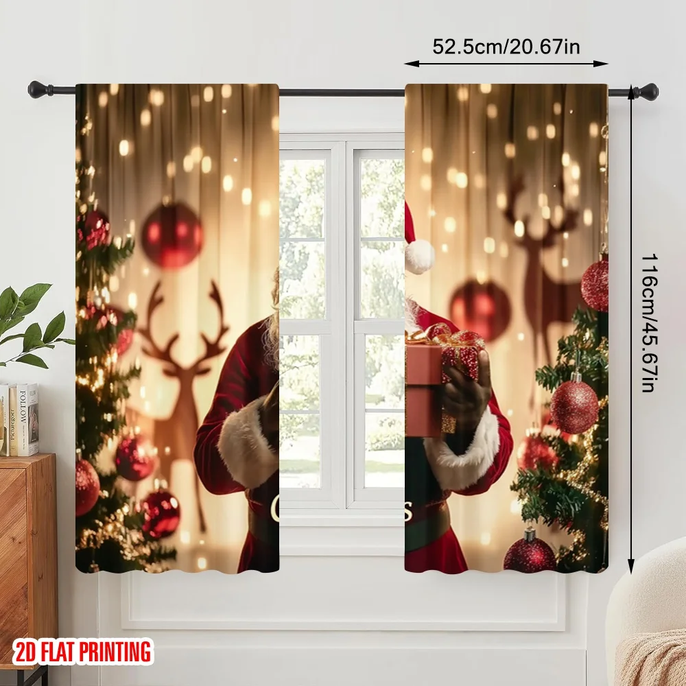 2pcs,2D plane printing Light Filtering Curtains Father Christmas8 (2) Versatile 100% Polyester (without rod) Gifts Ldeal for
