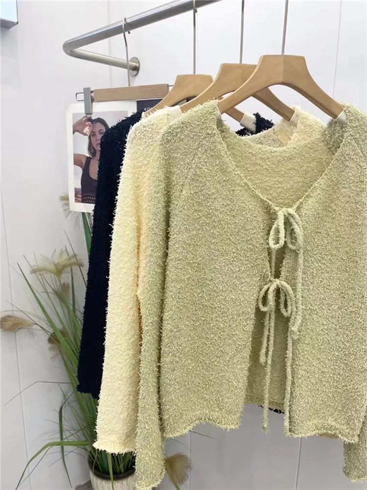 Colorfaith SWC6768JX New 2024 Chic Vintage Elegant Korean Fashion Wild Knitting Cardigans Women Autumn Winter Sweaters Mini Tops