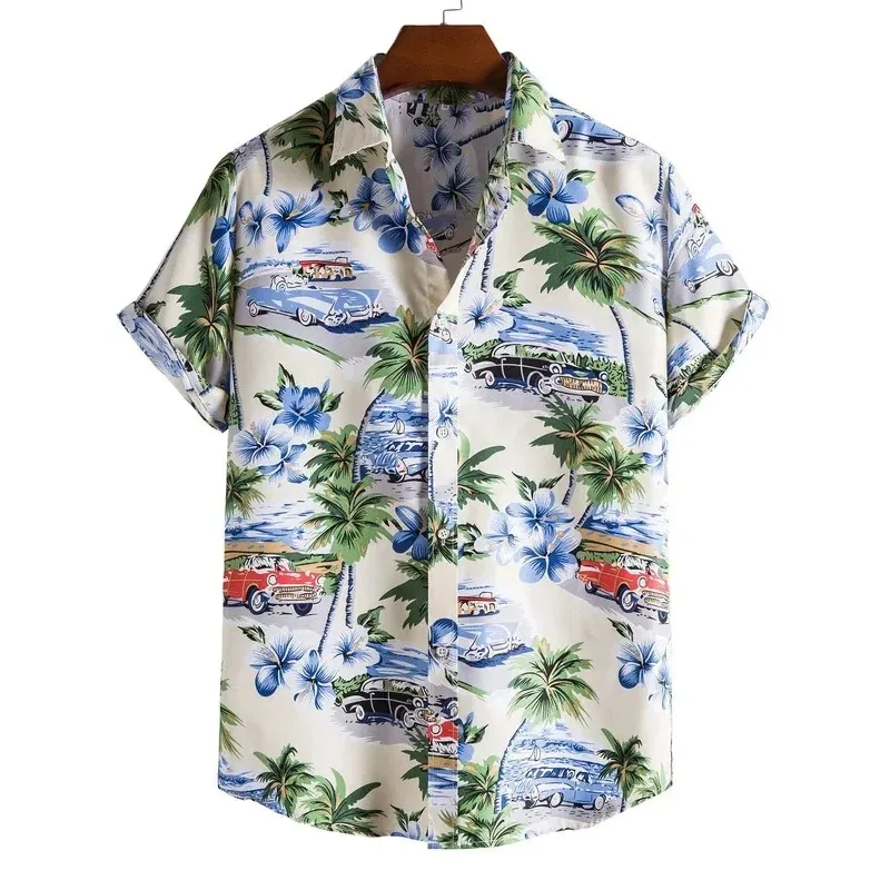 

Short Sleeve Button Up Shirts Seaside Tops Summer Men Women Fashionable Hawaiian Lapel Shirts Botanical Floral Design