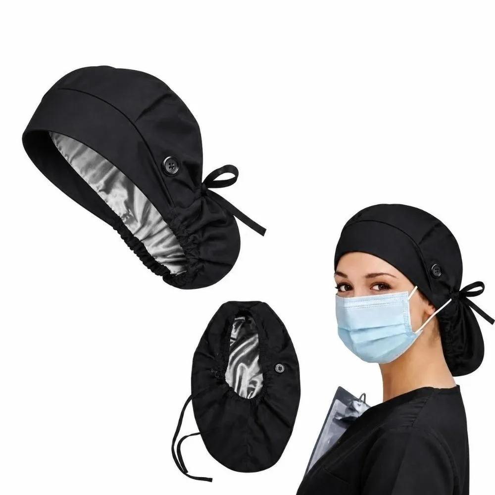 Comfortable Oversized Scrub Cap Elastic Satin Lining Surgical Hat Comfortable Fit Breathable Matte Fabric Cap For Nurse