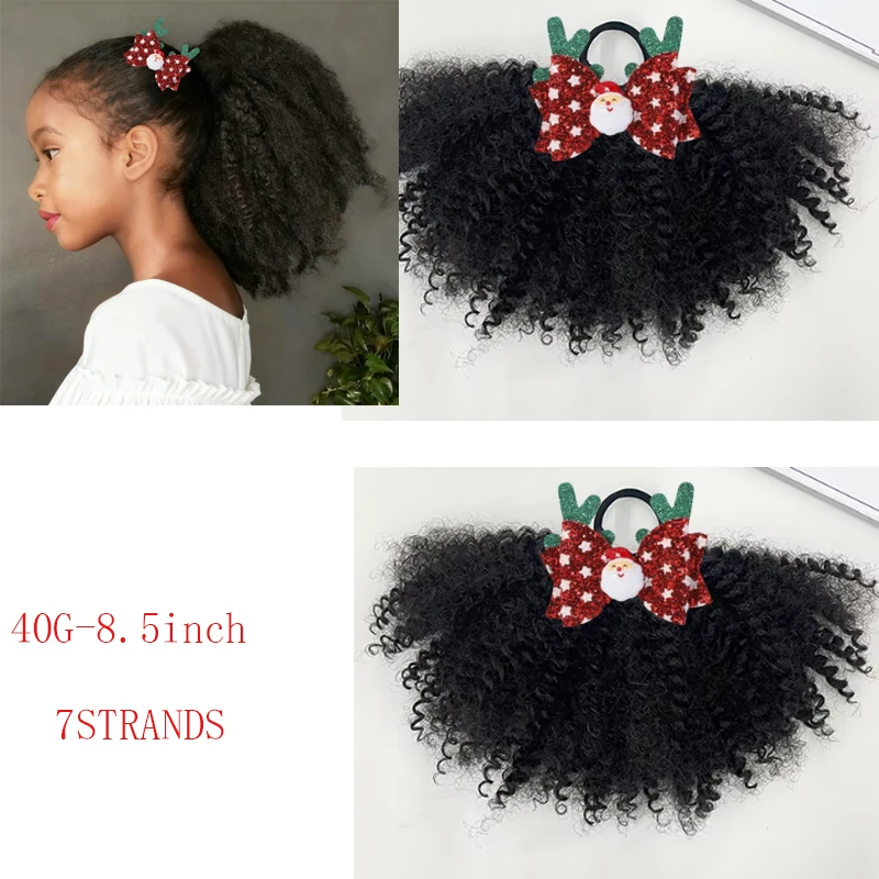 

2packs Sequin Bows Kids Hair Buns Afro Puff Soft Like Natural Human Hair Hand Feel Marley Kinky Bulk for Hair Girl with Elastic