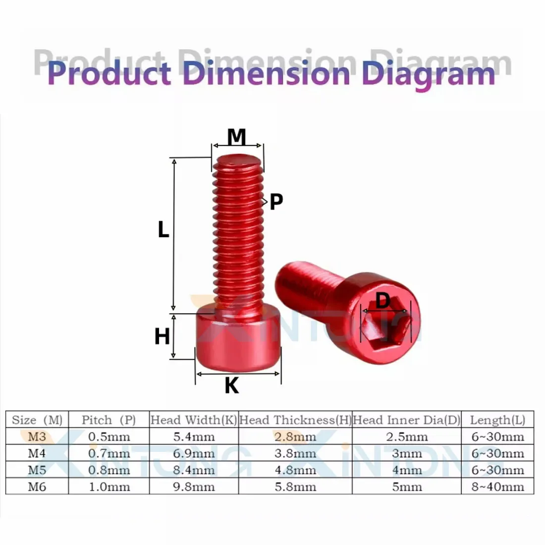 5pcs M3 M4 Aluminum Alloy Allen Bolt DIY Socket Cap Screws Hex Head Anodised Bolts Length 6mm~30mm