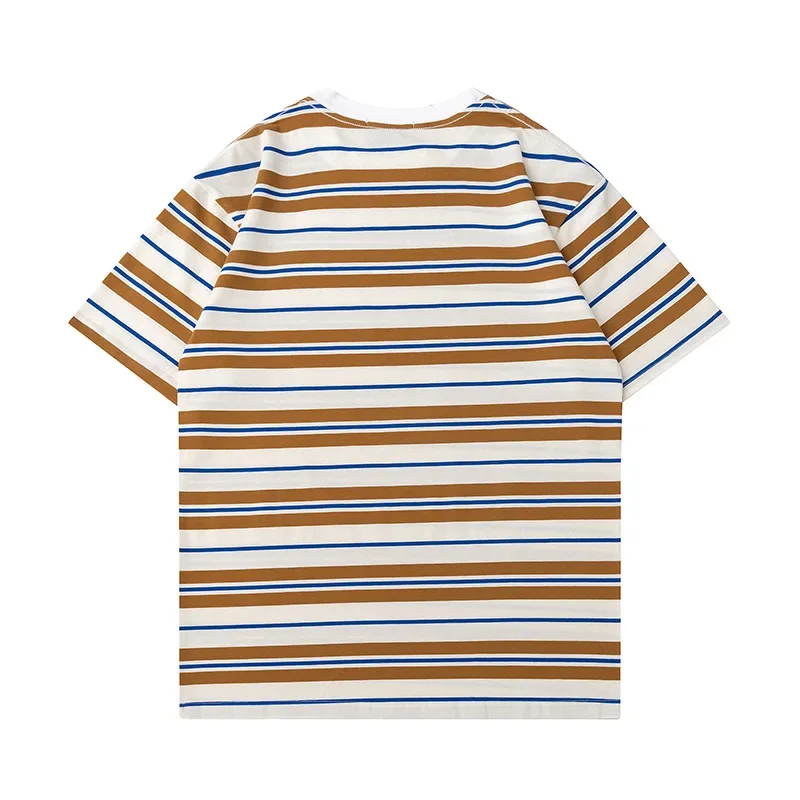 Japanese Striped Summer New Fashion Men's O-neck Short Sleeve Loose Casual Trendy T-shirts Male American European Clothes Tops