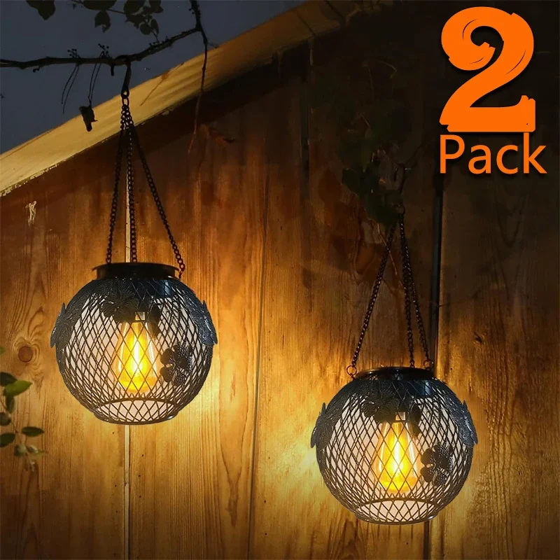 1/2Pcs Solar Hanging Lanterns Outdoor Waterproof Lamps Retro Night Light Metal Solar Lights for Decorative Garden Yard Porch