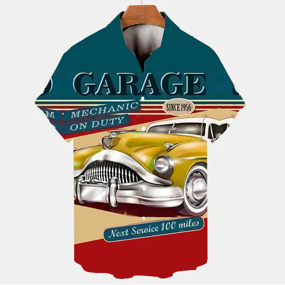 Camisas con estampado 3d de coche Vintage para hombres y mujeres, camisa hawaiana de moda unisex, blusa de gran tamaño de manga corta para playa,