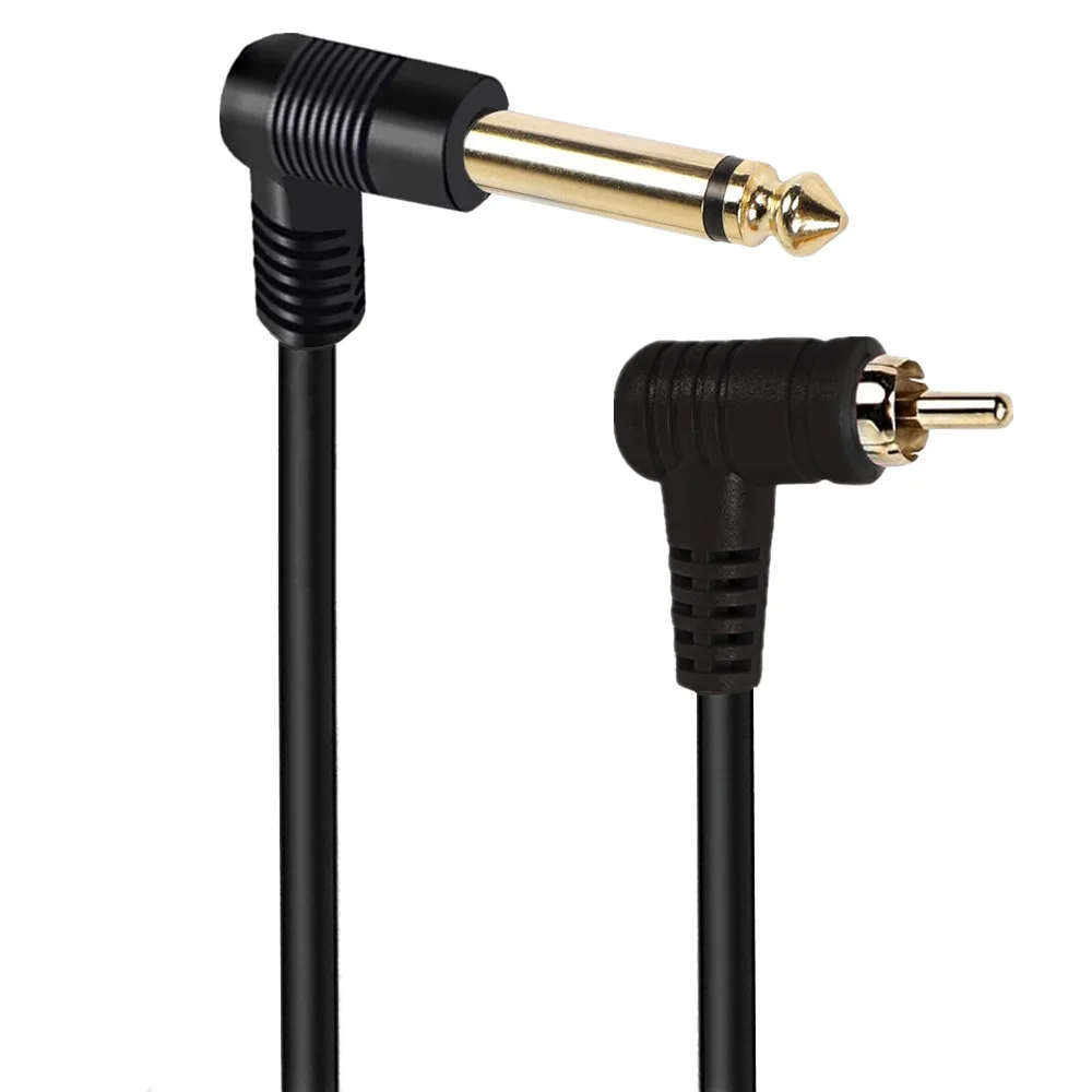 90 Degree Angle RCA to 1/4 Inch Audio Cable, 6.35mm Mono Plug Male to RCA Male cable for cameras, headphones