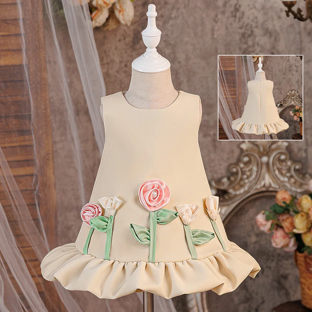 New Childrens Three Dimensional Flower Dress Cute Little Girl Princess Dress Sweet Party Dress