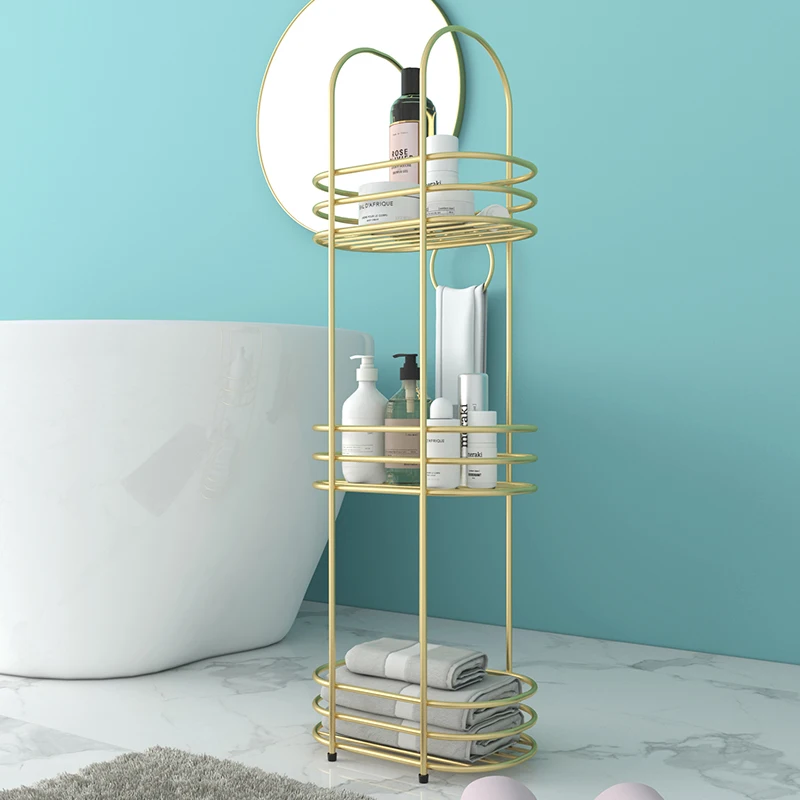 

Nordic multi-layer bathroom rack floor metal Unfading golden storage rack wrought iron waterproof Storage shelf 30*20*90cm