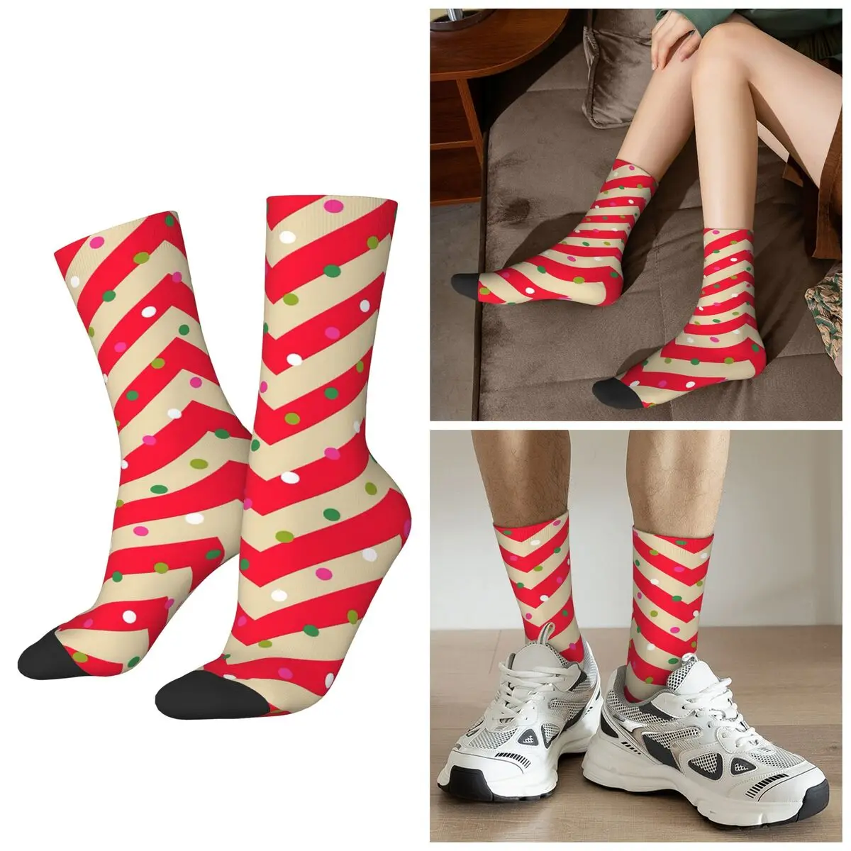

All Seasons Christmas Pattern Red Zigzag Socks Harajuku Crew Socks Super Soft Stockings for Men Women Gifts