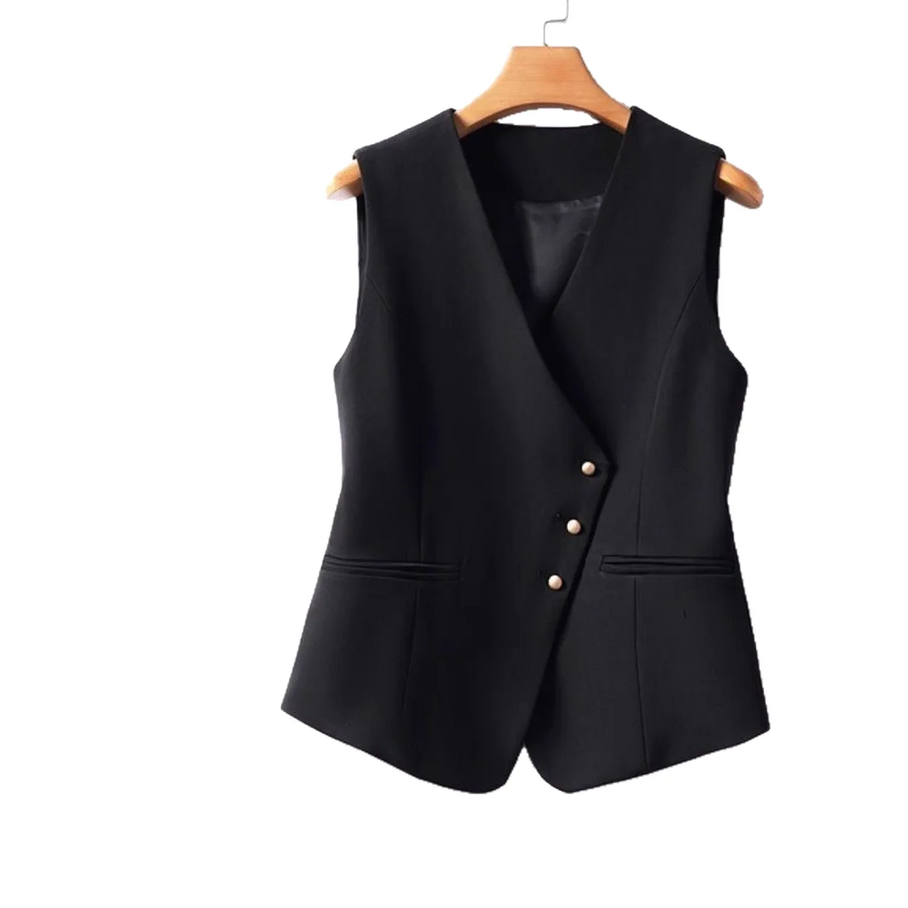 

2026 Spring Autumn V-neck Sleeveless Ladies Blazer Vest Coat Single Breasted Short Women's Suit Waistcoat Jacket Chaleco Mujer