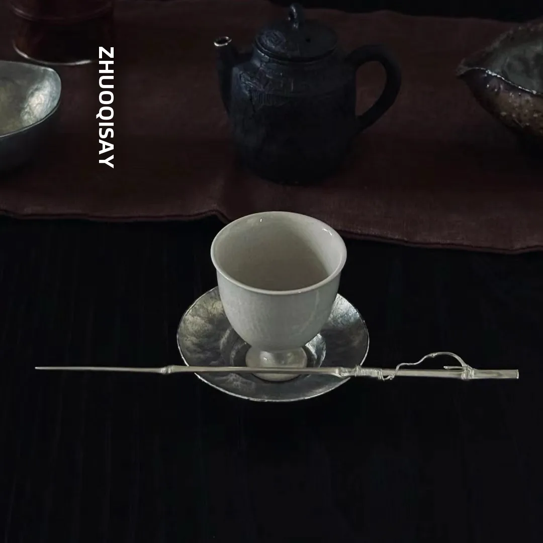 

Zhuqi Shuo Handmade Pure Tin Original Design Tea Ceremony Accessories Chinese Style Retro Cup Coaster Fabric Ruler Tea Tools